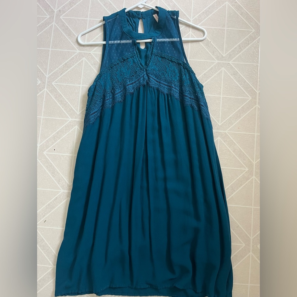 Teal Sleeveless Lace top Dress